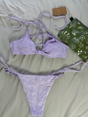 Lavender Textured Tie-Side Bikini Set - Women Swim